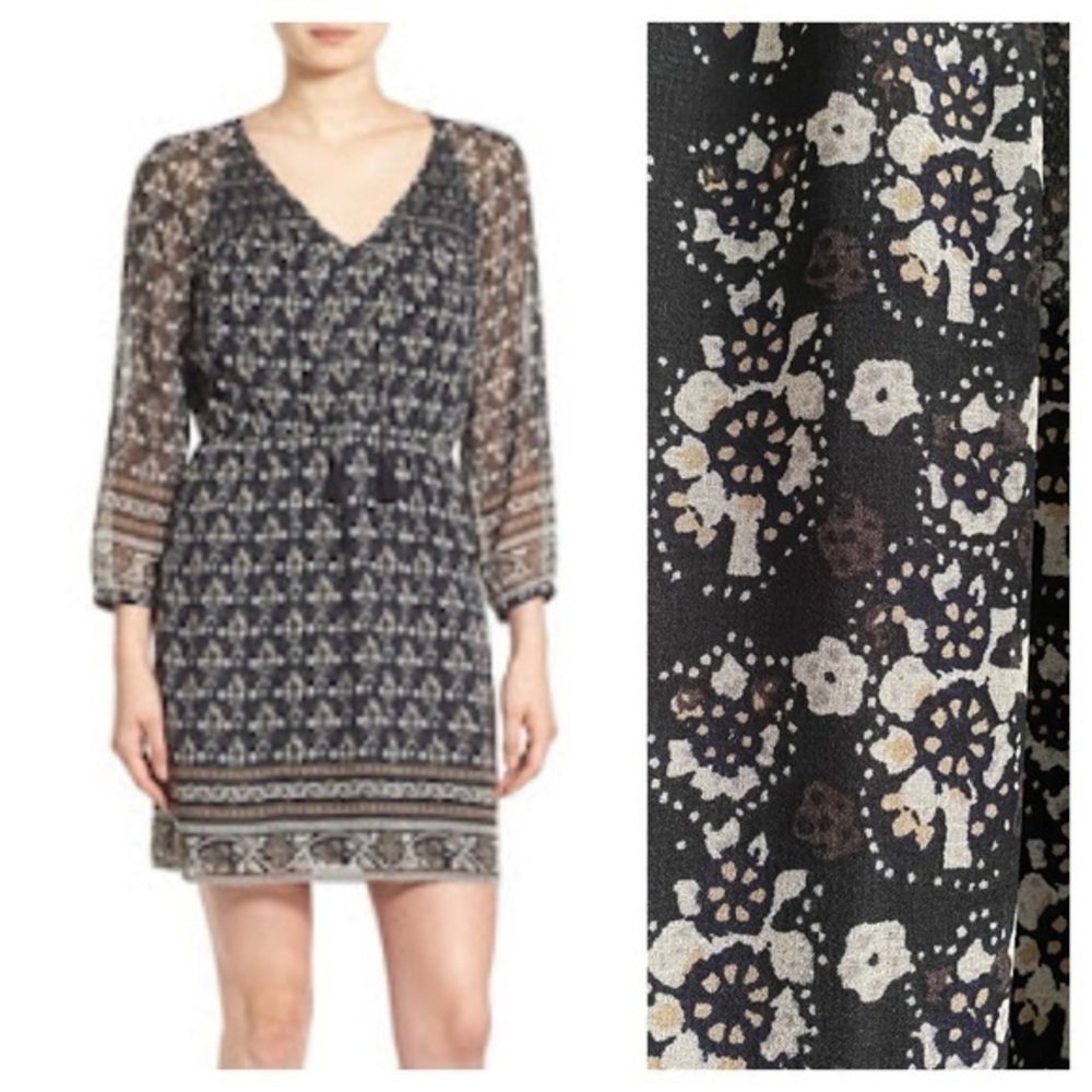 Madewell Black Cream Tan Woodlands Bohemiam Mini Dress 6
